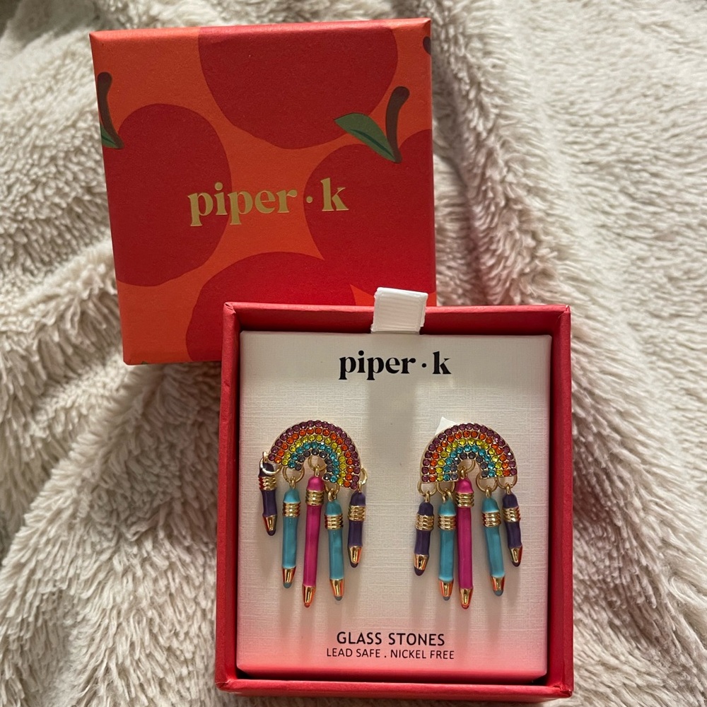 NWT Piper K Rainbow and Pencils Glass Stone Earrings